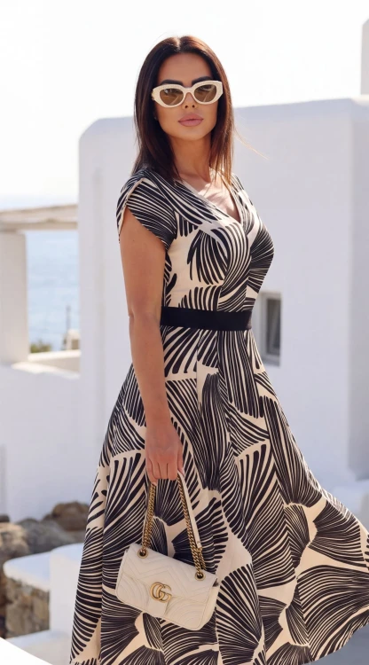 Sukienka na wesele midi czarno-kremowa – Aldona Fashion